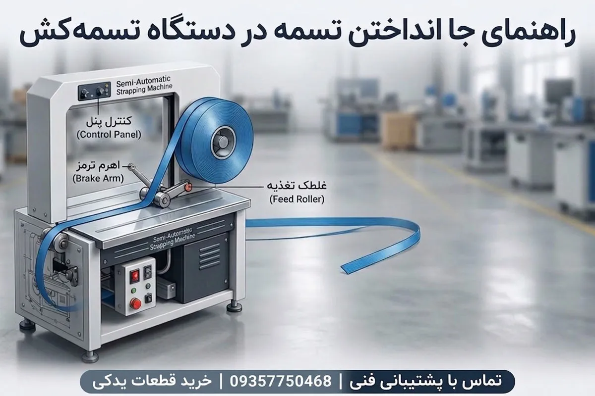 راهنمای قدم به قدم نحوه جا انداختن تسمه در دستگاه تسمه کش اتوماتیک و نیمه اتوماتیک